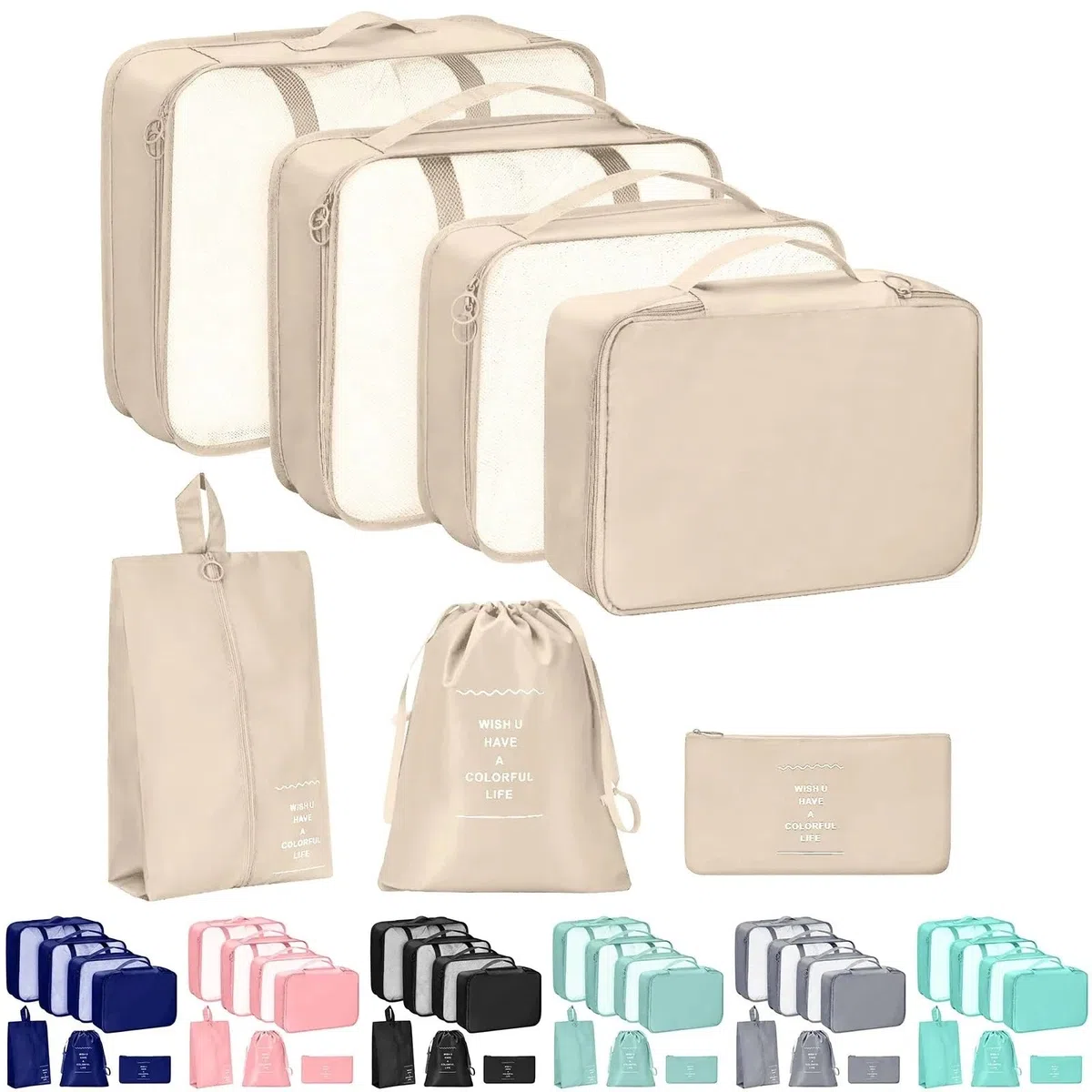 Bolsas viaje organizador Juego de organizador viaje 7 Uds., bolsas almacenamiento plegables, maleta con forma cubo for guardarropa, equipaje for ropa y zapatos(Pink)