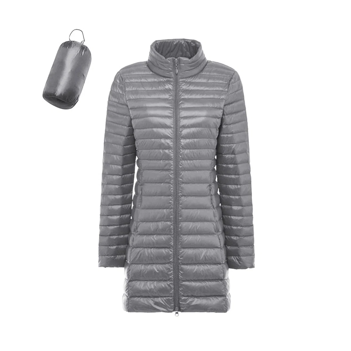 Generisch Abrigo acolchado ligero para mujer, largo, con capucha extraíble, chaqueta de entretiempo, abrigo de invierno, aspecto de plumón, forro cálido, chaqueta acolchada con bolsa