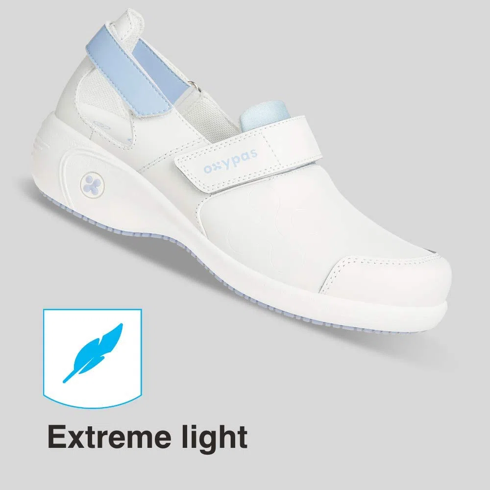 Oxypas Zapatos de Trabajo de Cuero - Salma - Zuecos de Seguridad para Mujer, Antideslizantes y Cómodos Ideales para Cuidados Hospitalarios y de Enfermería