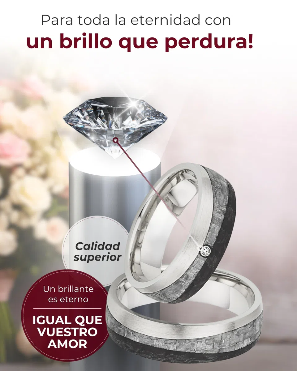 123traumringe Alianzas en plata 925 & carbono I Anillos de pareja con diamante & estuche I Alianzas grabables con tallas 50 a 70 mm I Anillos de 5 mm de ancho & 2 mm de grosor I P6