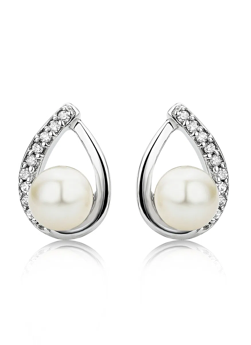 Miore USP031EW - Pendientes de oro blanco de 9 quilates con diamante (.06) con cierre de mariposa a presión