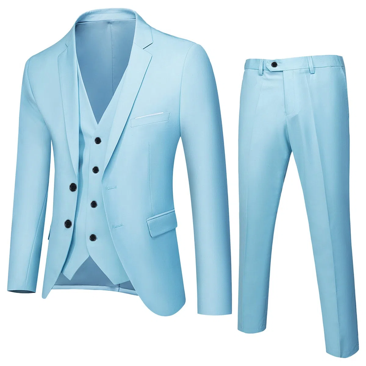 Niños Niño Bebé Niño Primavera Sólido Manga Larga Pantalones Abrigo Chaleco Trajes 3PC Ropa (Azul, 13-14 Años)