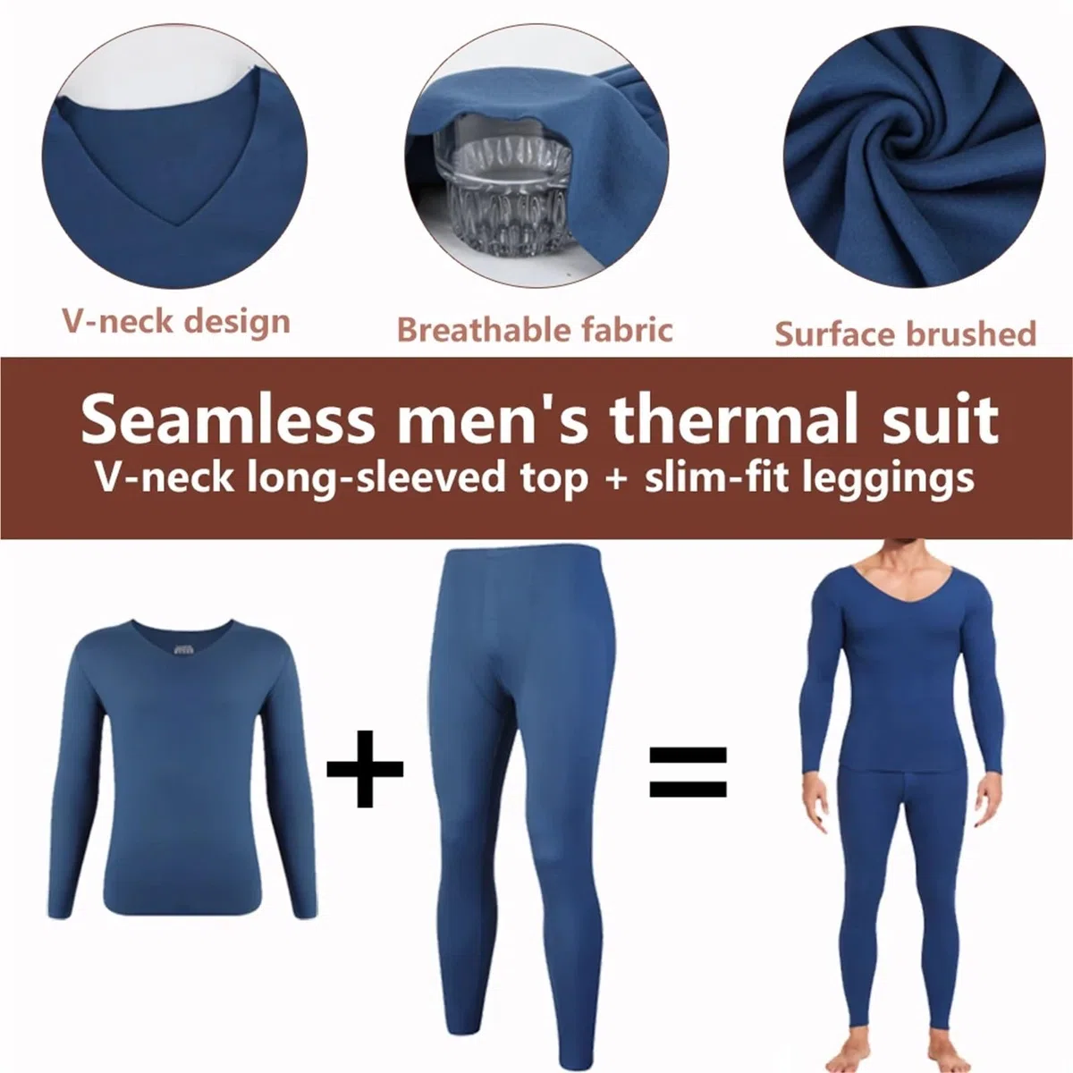 Conjuntos Térmicos Para Hombre Ropa interior térmica cepillada for hombre, conjunto de pantalones de manga larga con cuello en V, sin costuras, cómodos, de invierno Para El Running, El Esquí(Black,4XL