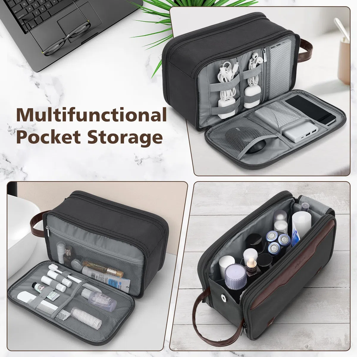 Wedama Neceser para hombre, bolsa de aseo grande para colgar, bolsa organizadora electrónica extra, bolsa de viaje impermeable para artículos de tocador, bolsa de viaje con asa de poliuretano para