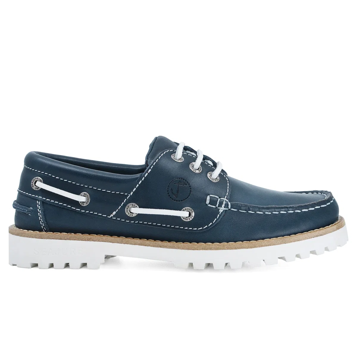 Seajure Zapatos Náuticos de Mujer Sibang Cuero Azul Marino y Blanco