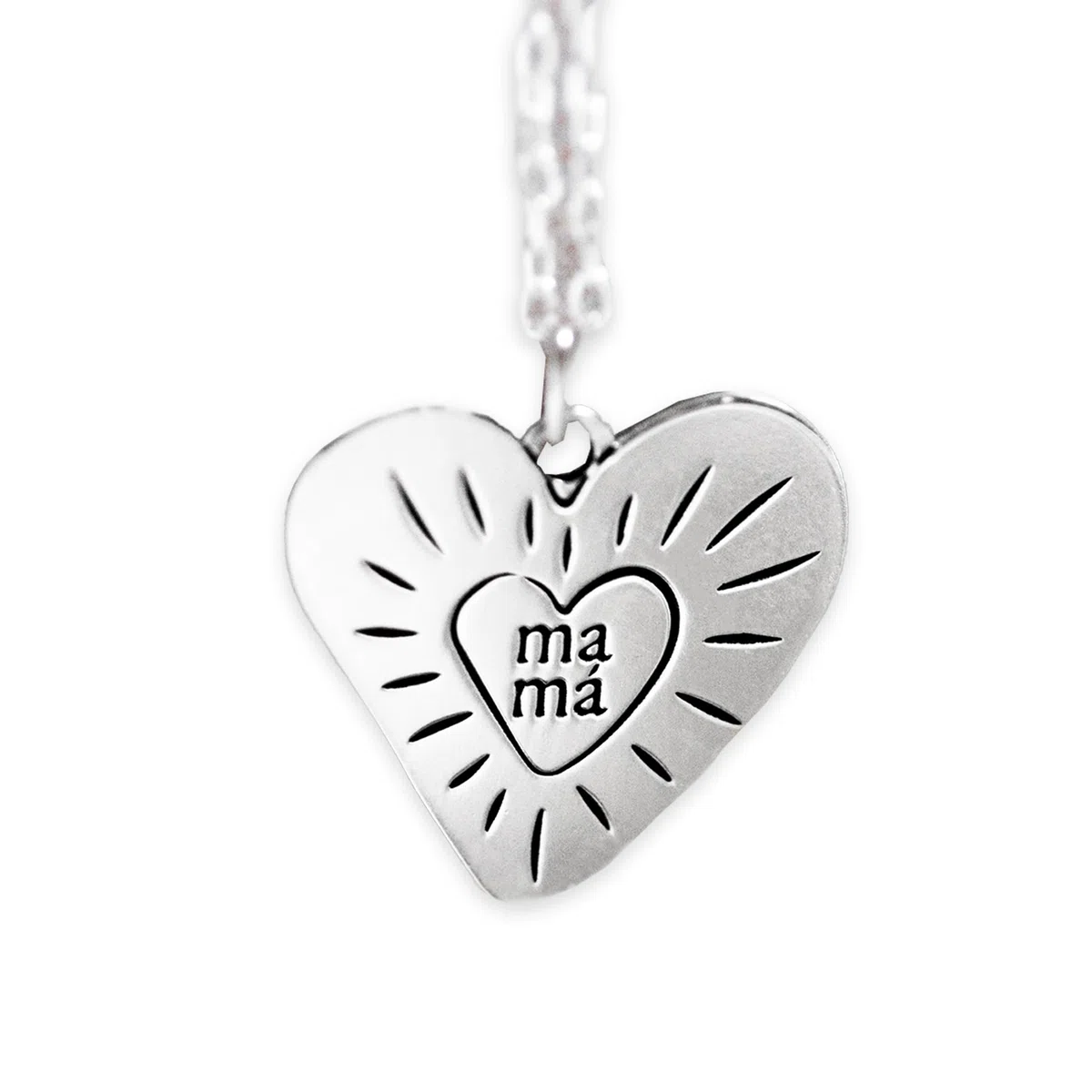 UO Collar de plata para mujer, Collar Mamá, regalo día de la madre, regalo para mamás, regalo para madres, Plata de Ley 925mm, Tamaño medalla: 1,9 x 2 cm, cadenade 42cm con alargador ajustable