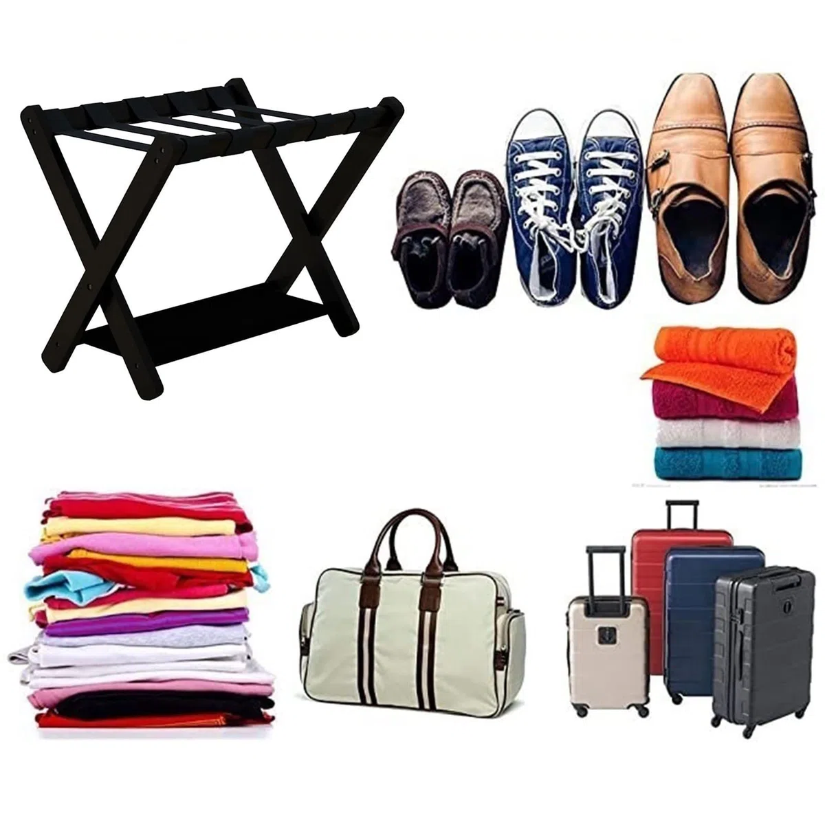 Genérico Organizador de Maletas Plegable con Zapatero - Juego de 2 portaequipajes para habitación de Invitados - Soporte para Maletas de 2 Niveles - Soporte para Maletas de Suelo, 70 x 43 x