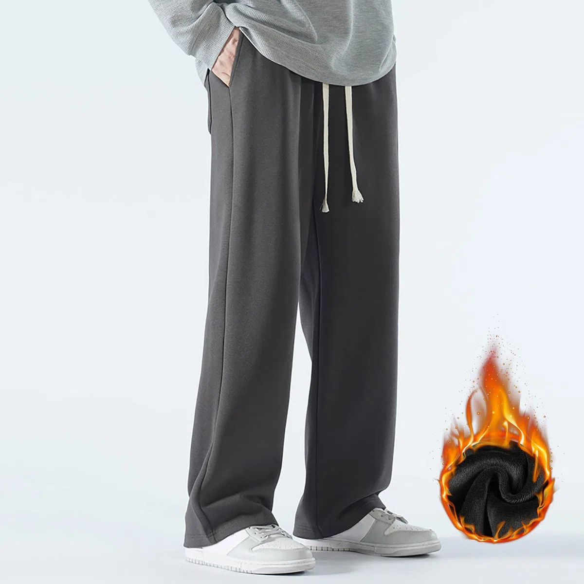 Pantalon Chandal Ancho Hombre,Pantalones Deportivos Casuales De Pierna Ancha Y Rectos De Polar Holgados De Color SóLido para Hombre