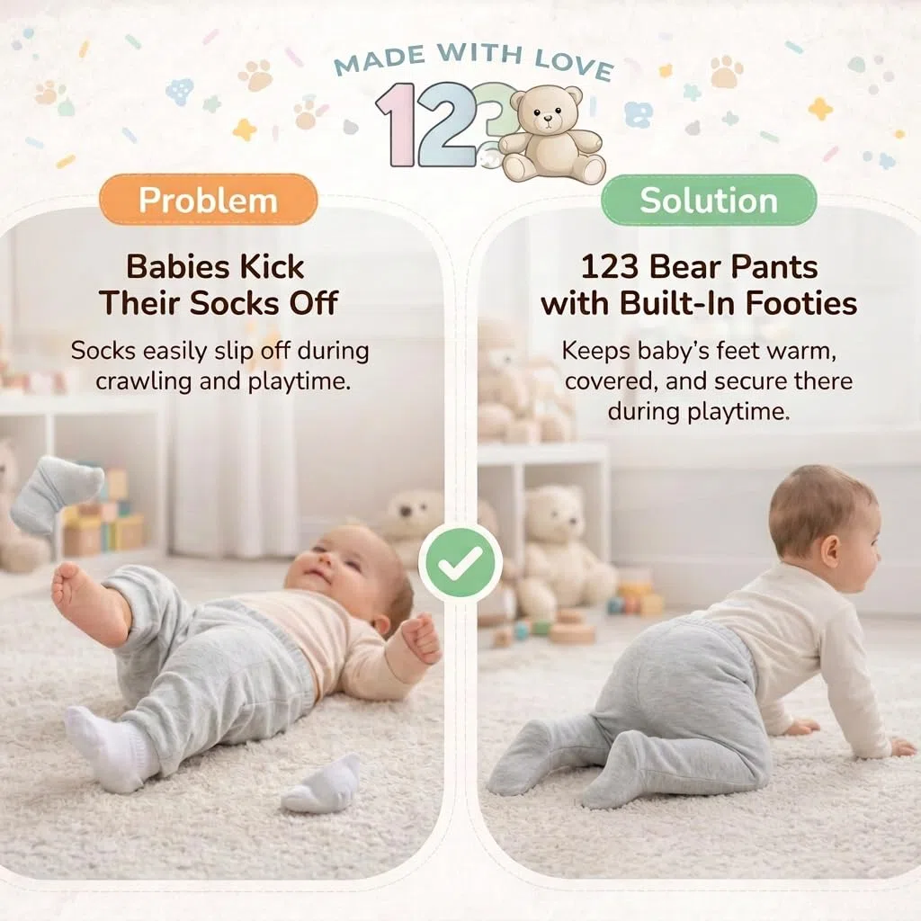 123 Bear Pantalones de bebé de algodón suave y elastano con perneras