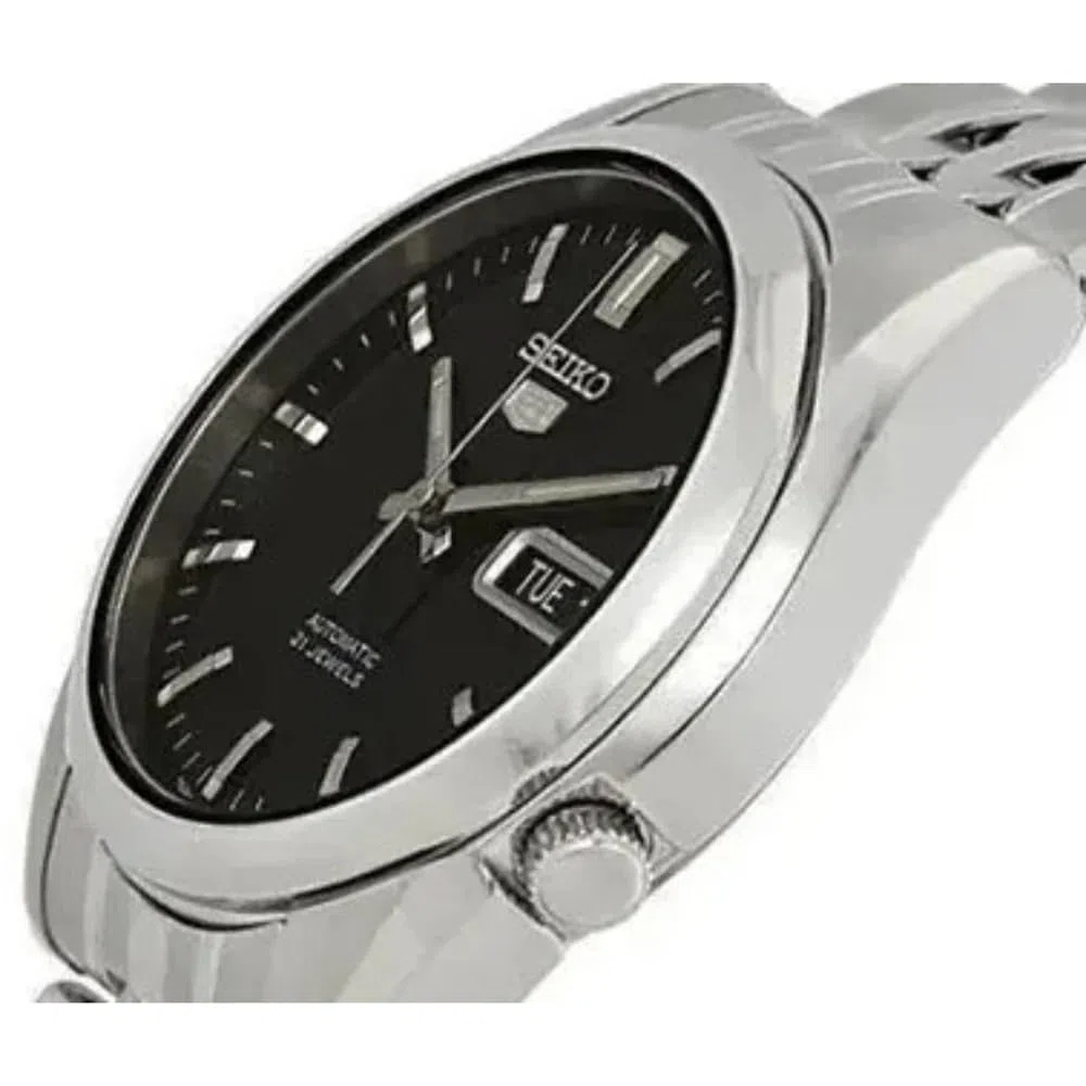 Seiko SNK361 - Reloj analógico de Acero Inoxidable con Esfera Negra para Hombre, Negro/Gris, Clásico