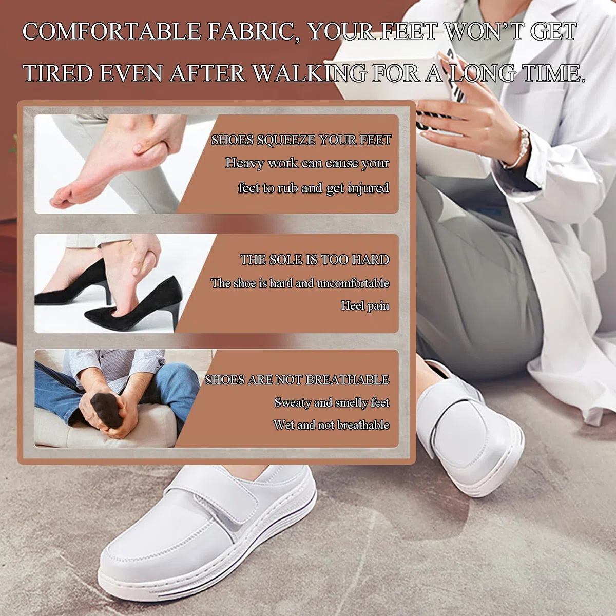 Zapatos Profesionales médicos/de enfermería/de Trabajo Ligeros para Mujeres, Zapatos médicos de Piel de Vacuno Transpirables con Suela de EVA Suave y Suela Gruesa