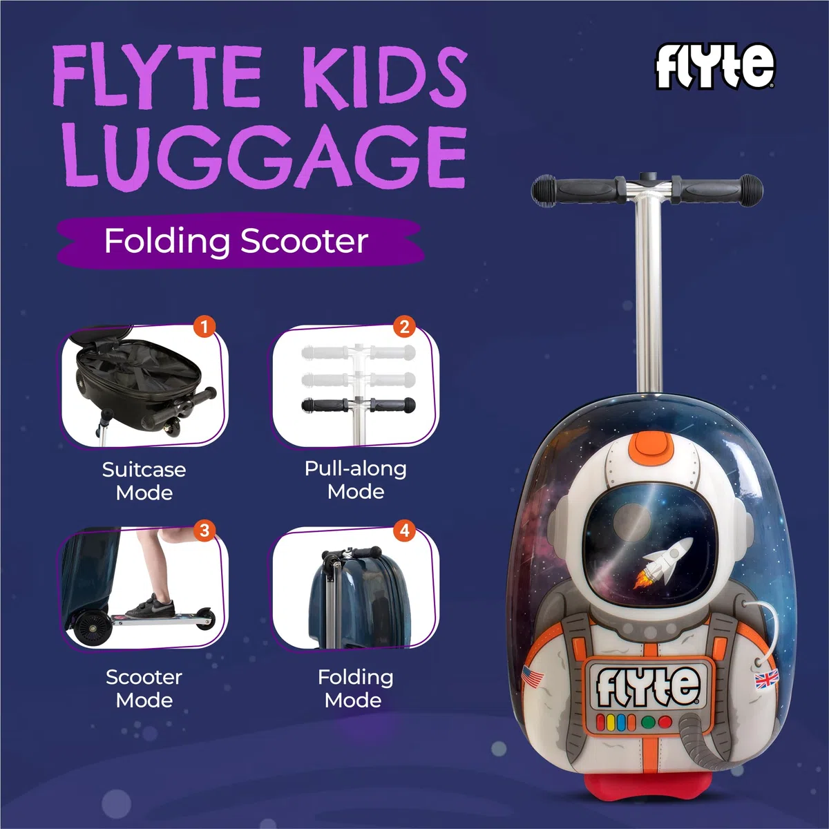 Flyte Maleta Plegable para niños, con Carcasa rígida, con Ruedas, 2 en 1, 18 Pulgadas, Capacidad de 25 litros