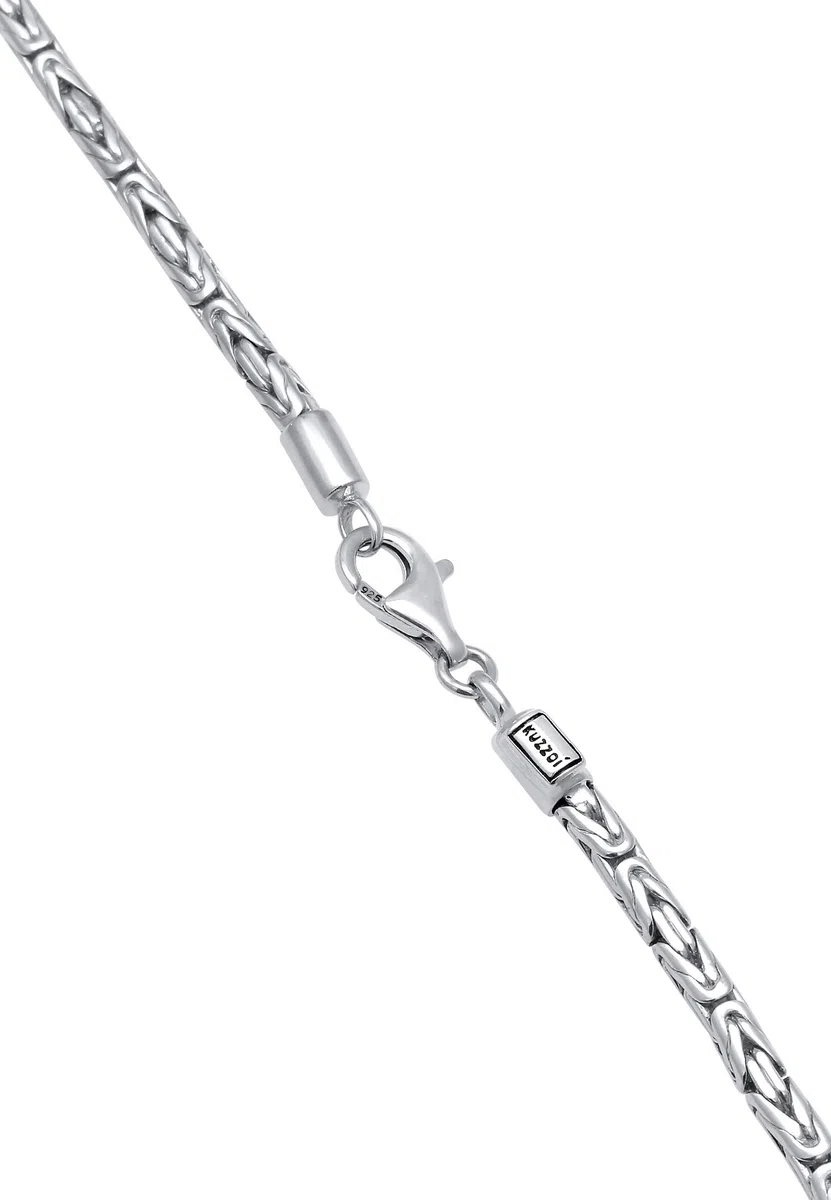 Kuzzoi Exclusivo collar de plata 925 para hombre (4 mm), cadena bizantina de plata maciza para hombre sin colgante, longitud 50 cm – 60 cm, 0109841420, 50 cm, Plata esterlina, Plateado