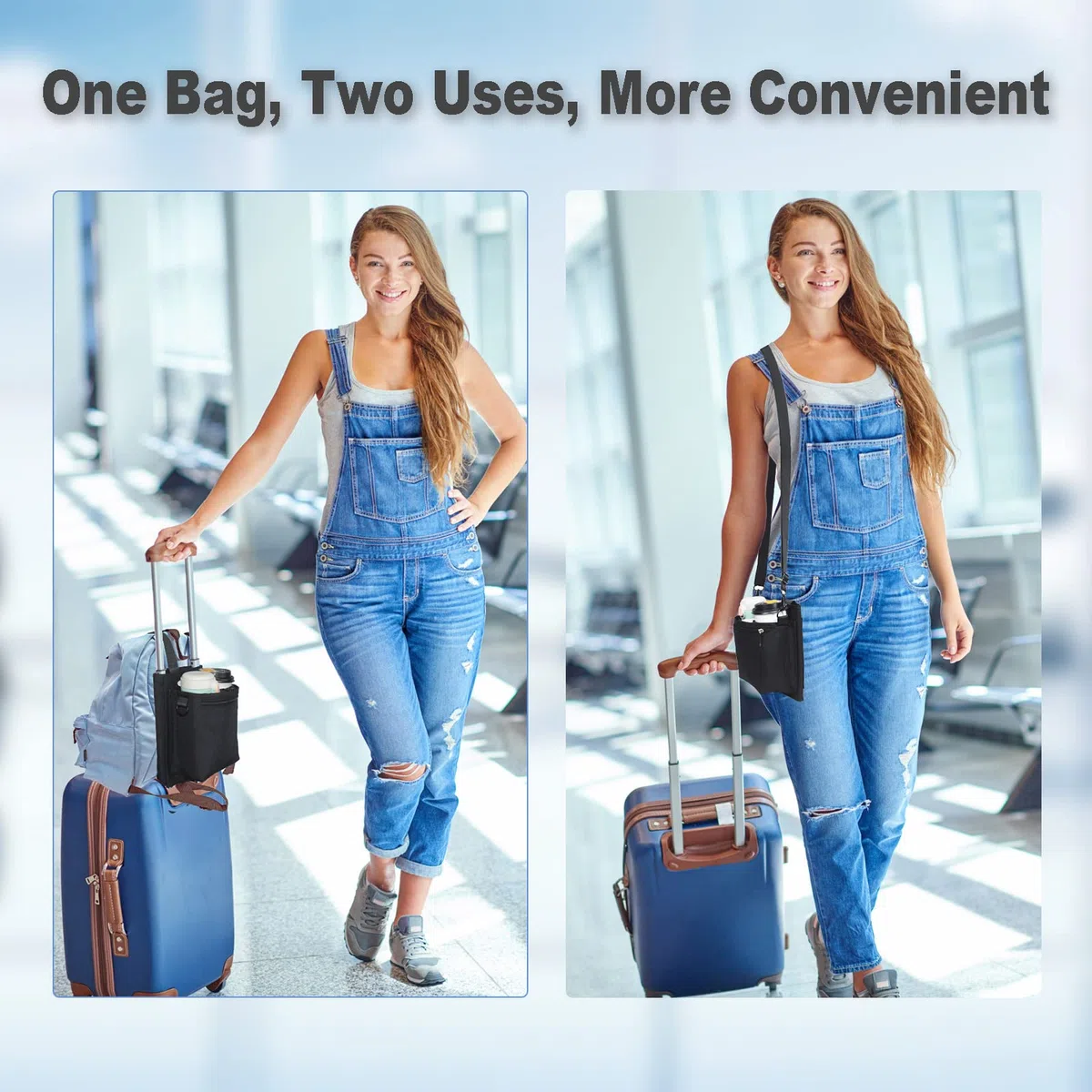 Portavasos de viaje para equipaje con correas de equipaje, organizador de bebidas de mano, accesorios de viaje, regalo para asistentes de vuelo, hombres de negocios, viajeros, se adapta a asas de