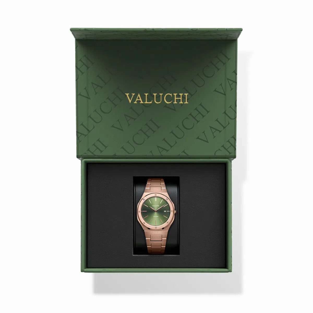 Valuchi Lujo Hombres Date-Master Acero Inoxidable Cristal de Zafiro Reloj de Cuarzo