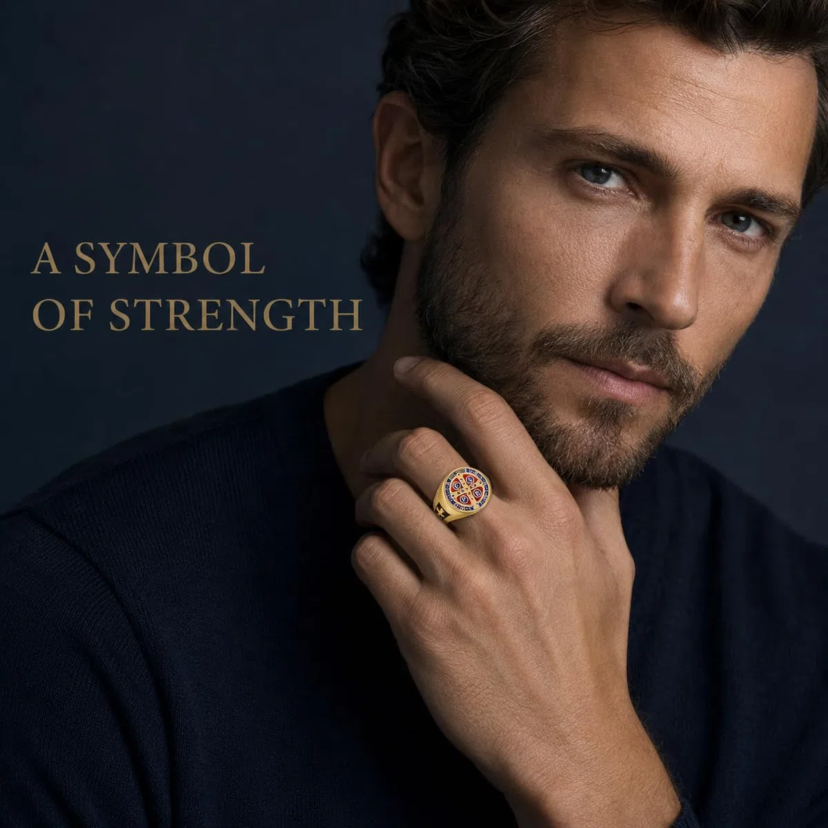 Odinstone Anillos para Hombre Anillo Vikingo San Benito Cruz en Plata 925 Anillos Rúnicos Vikingos Joyería Anillo