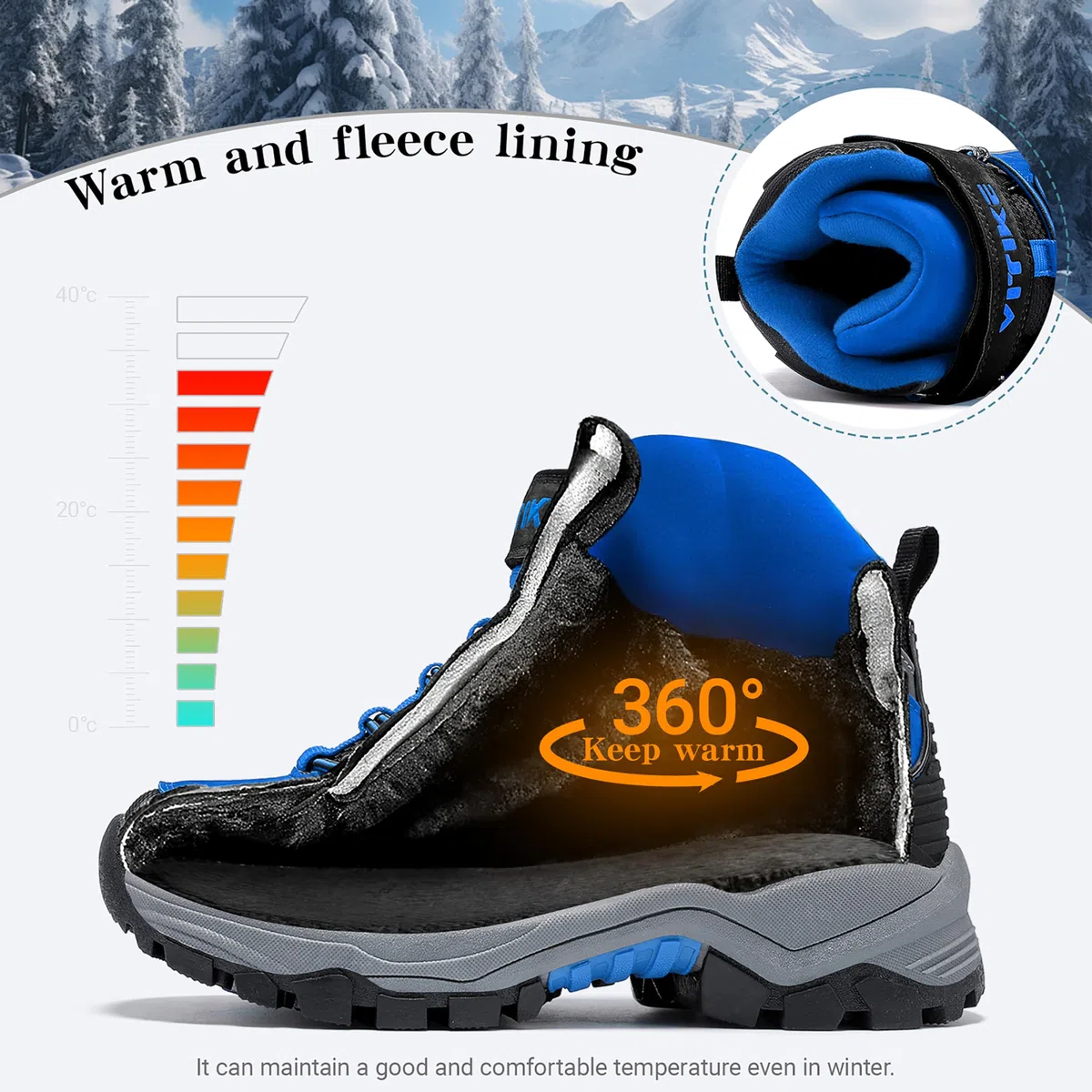ASHION Botas de senderismo para Niños Botas de Montaña Botas de nieve Zapatos de Senderismo,H Negro Azul 33 EU