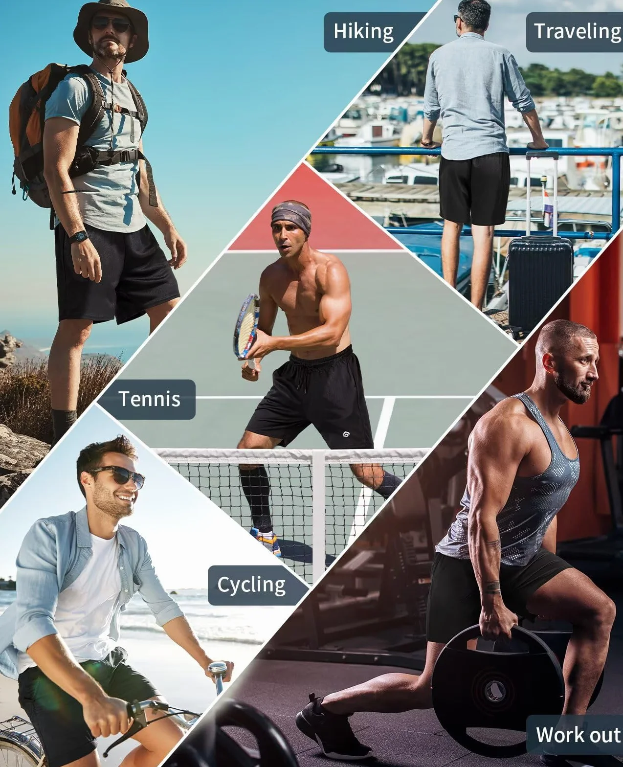 lomsoe Paquete de 5 pantalones cortos deportivos para hombre de 5 pulgadas, pantalones cortos de malla para correr para hombre, de secado rápido, ligeros, para gimnasio, con bolsillos, Negro, gris