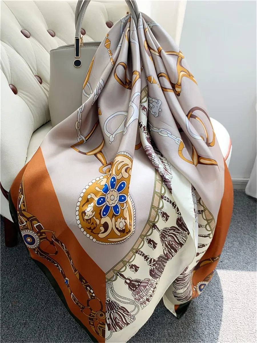 BATLAM Pañuelo de Seda de Seda para Mujer, Bufanda Cuadrada Grande de Primavera y otoño, Chal de Bufanda de Seda de Morera (Color : A, Tamaño : One Size) (A One Size)