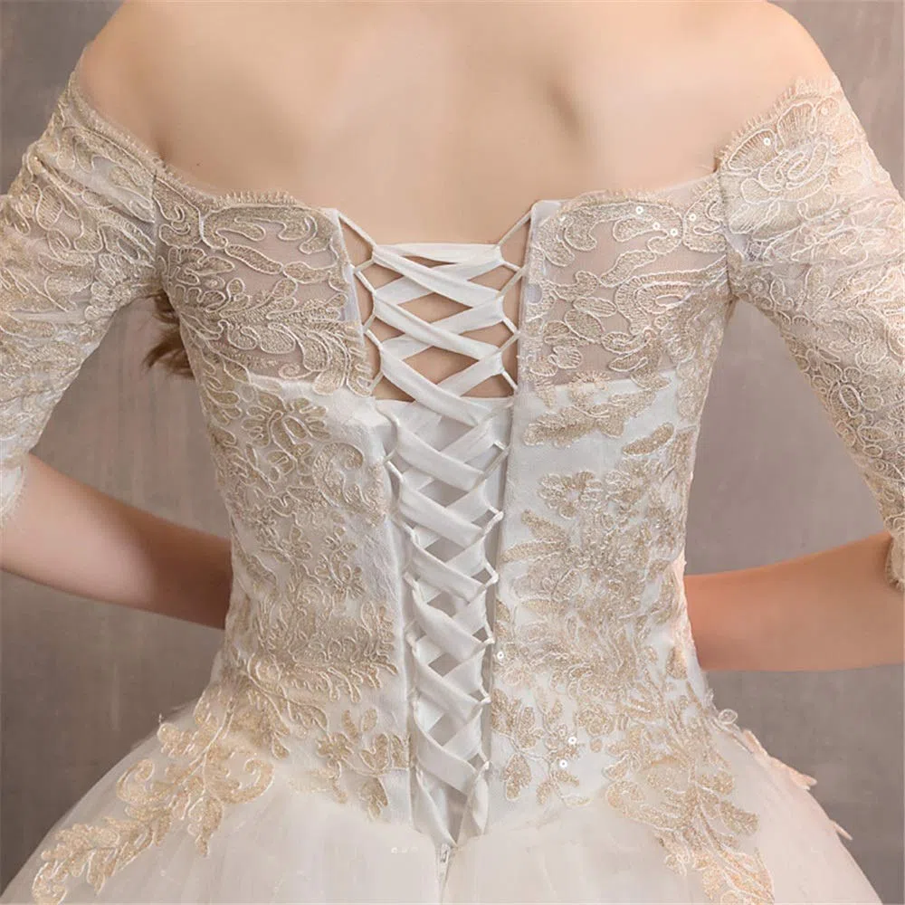 Vestido de Novia Y Dama de Honor Vestido de Noche Femenino de Manga Larga Bordado de Chiffon de Cintura Alta, Blanco, m