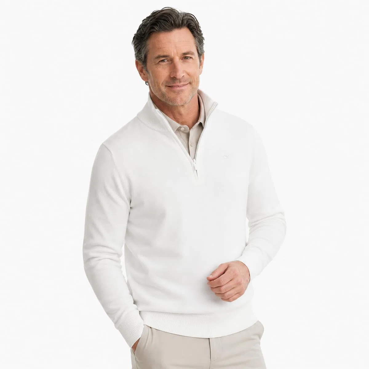 Calvin Klein Su�TER Campus 1/2 Cremallera Hombre - Blanco - XL