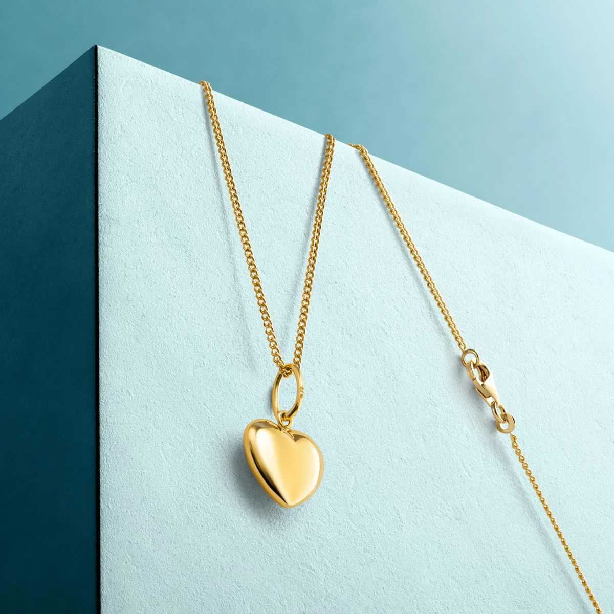 MIORE Collares de Oro para Mujer con Colgante Corazón en Oro Amarillo de 9 ct 375, Con Cadena Barbada de 45 cm en Oro Macizo o Plata, Se entrega en Estuche para joyas