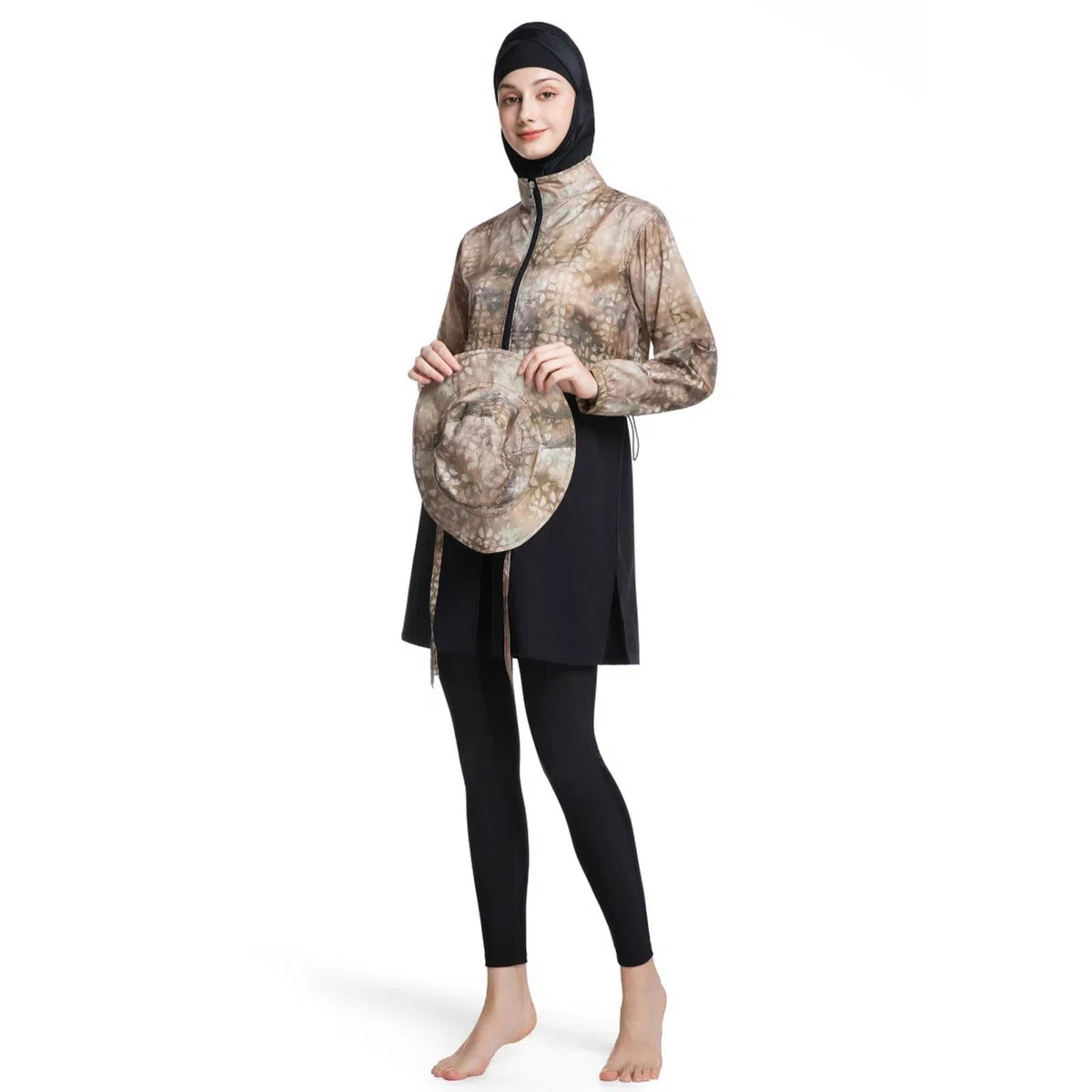 2026 Conjunto de traje de baño de ramadán de manga larga con gorro de natación para mujer, 4 piezas, ropa de playa musulmana para surf, buceo, actividades navideñas