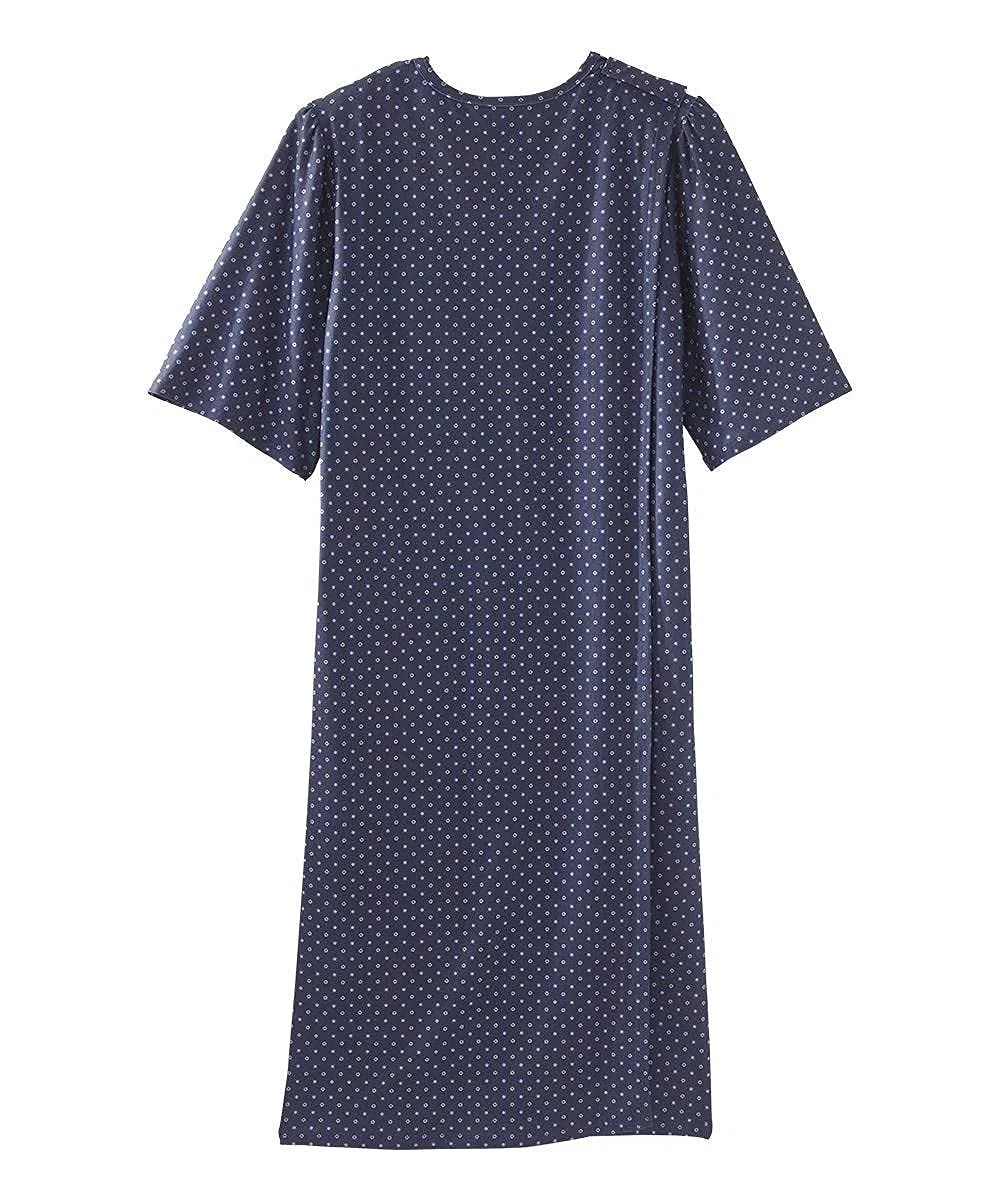 Camisón de encaje adaptativo con espalda abierta para mujer - No Peek Hospital Vestido para personas mayores, Azul marino, M