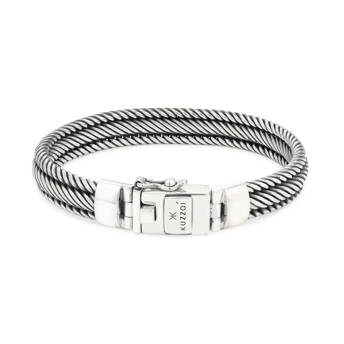 Kuzzoi Pulsera de buda para hombre hecha a mano de plata de ley 925 oxidada (10 mm) con cierre de caja, longitud 19 cm – 23 cm, 0207651725