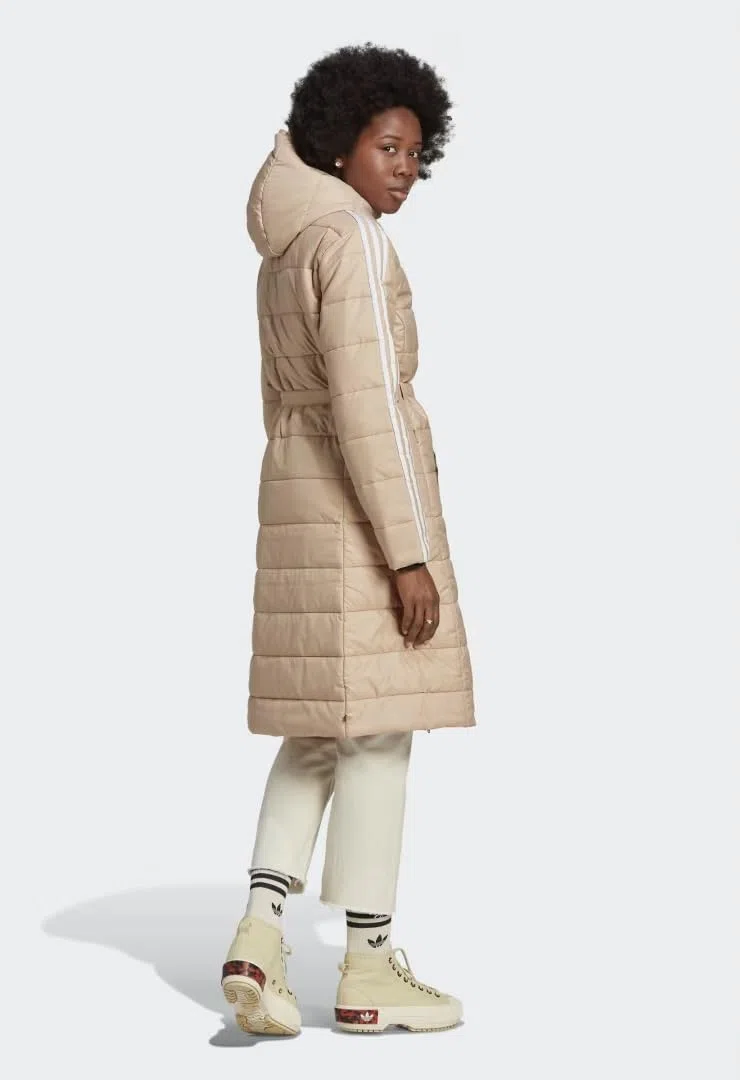 adidas Original - Chaqueta larga con capucha para mujer, color beige mágico, talla S, beige mágico, S