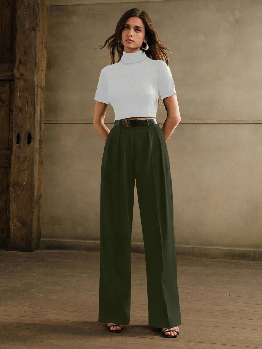GRECIILOOKS Pantalones para mujer, cintura alta, acampanados, estilo coreano, pantalones formales para mujer, ropa de oficina, pantalones deportivos elegantes para la universidad y eventos (disponible