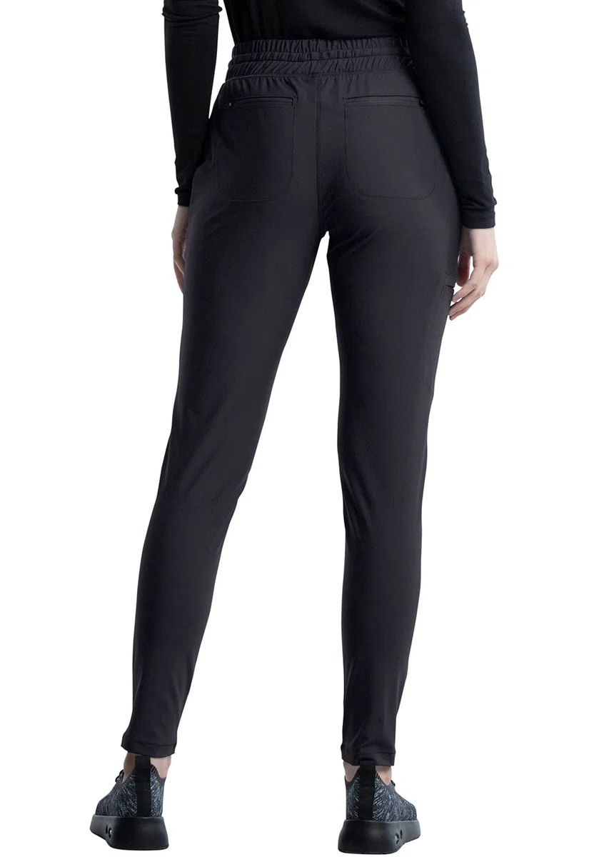 Cherokee Conjunto de uniforme médico para mujer, 7 bolsillos, cuello en V, dobladillo curvado CK840 y pantalón de pierna cónica de tiro medio CK095, peltre, parte superior L/XL pantalón alto