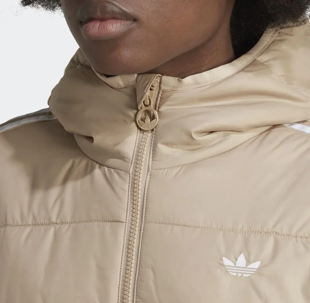 adidas Original - Chaqueta larga con capucha para mujer, color beige mágico, talla S, beige mágico, S