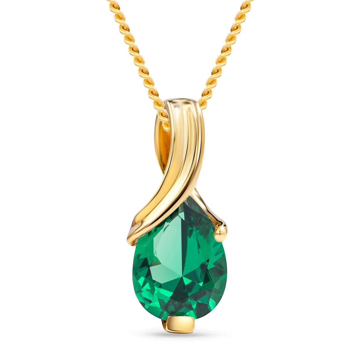 MIORE Collar para mujer en oro amarillo, zafiro en forma de pera, rubí, esmeralda, colgante de 14 quilates 585 con opción de cadena de oro macizo o cadena de plata chapada en oro de 18 quilates, 45