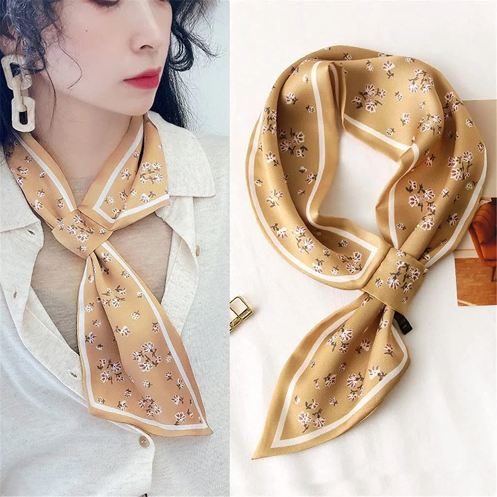 Bufanda de Mujer Bufanda Cuadrada Estampado de Corbata de Pelo Pañuelo de Seda Satinada Pañuelo de Cabeza para Mujer Bufanda de Seda de Tira Larga pequeña (C 15 * 70CM)