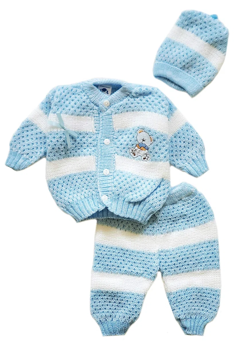Conjunto de ganchillo unisex para bebé recién nacido de 3 piezas para invierno cálido, Azul / Patchwork,