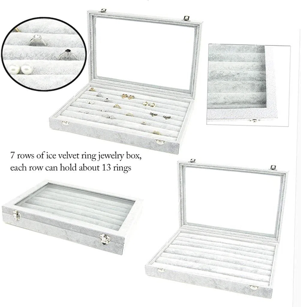NZPOST Joyero con Tapa de Cristal Transparente, 10 diseños Diferentes, Organizador de Joyas de Terciopelo, joyero