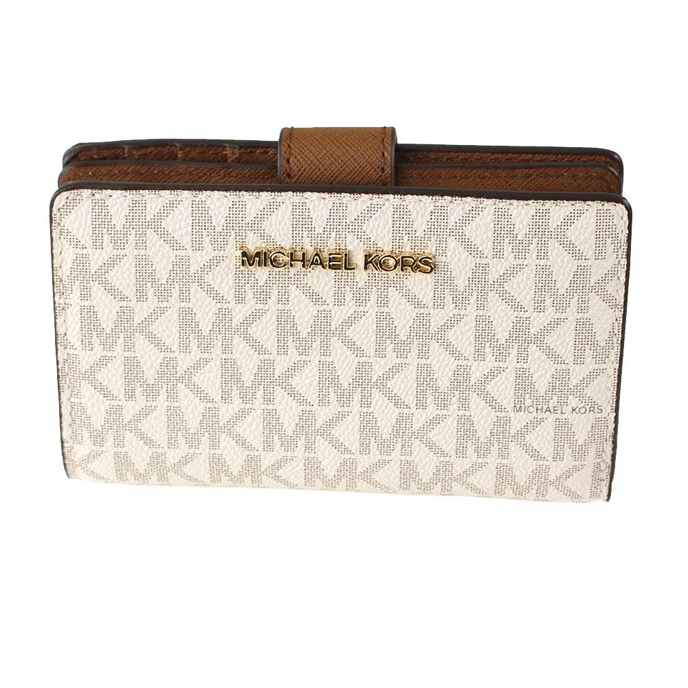 Michael Kors Billetera de Viaje Jet Set Logotipo Impreso Iniciales, Marrón, Cuero Saffiano, Bifold, Mujeres-Adultos, Con Monedero con Cremallera Forrado