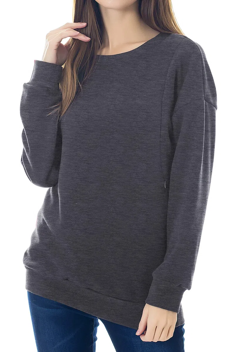 Smallshow Sudadera de Lantancia de Lana Tops de Manga Larga para Amamantar,Deep Grey S