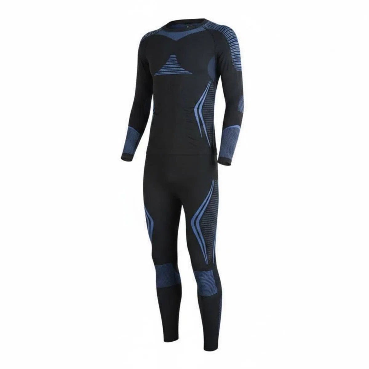 Conjunto Térmico de Manga Larga Secado Rápido Camiseta y Pantalón Térmicos Costuras Planas Malla Térmica para Hombres, Mujeres, Esquí, Azul, Negro Y Azul, XL