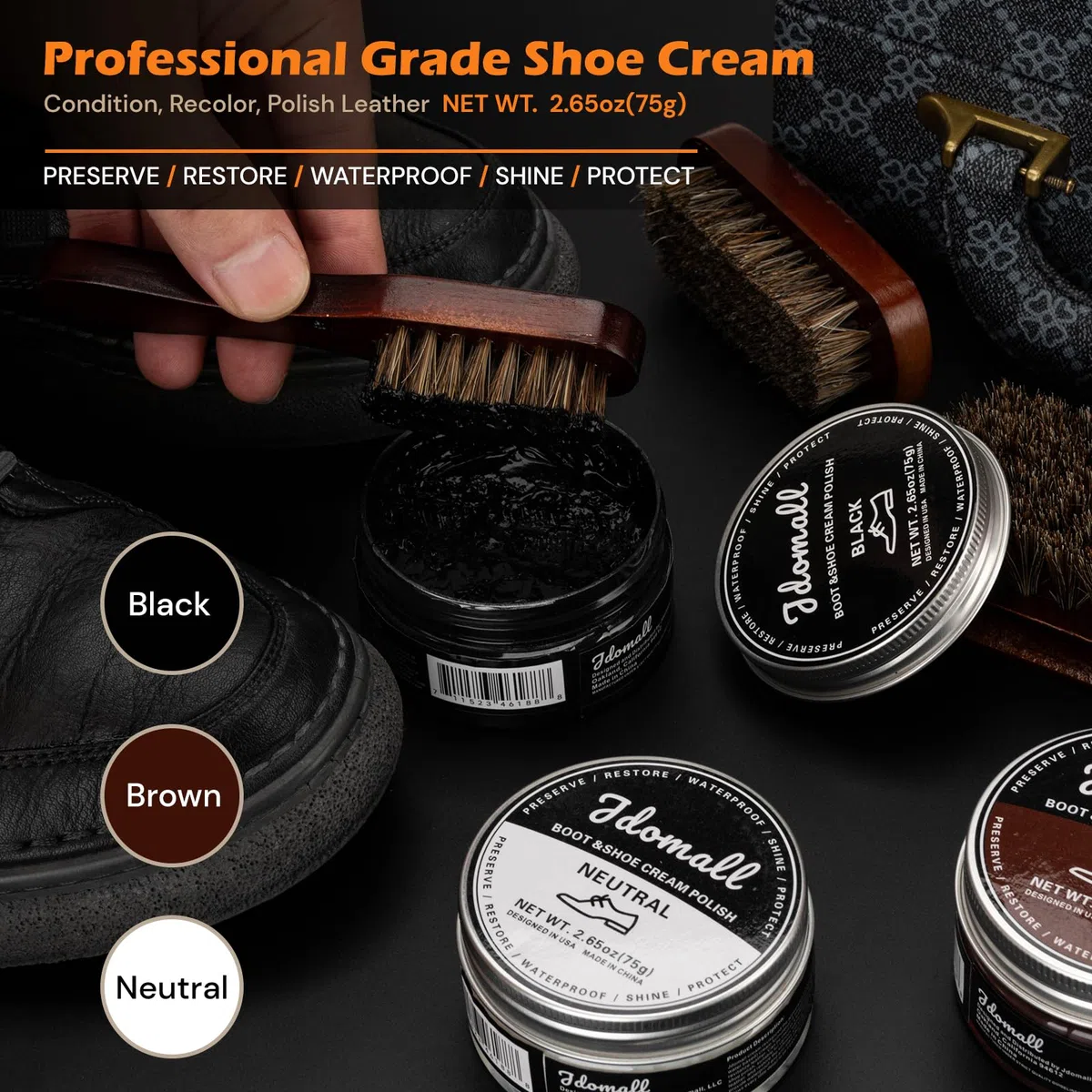Kit de cuidado de zapatos,kit de betún para zapatos-Abrillantador de zapatos negro,marrón y neutro con cepillos,paño de pulido y más-Regalo perfecto para el kit de cuidado de zapatos y botas de cuero