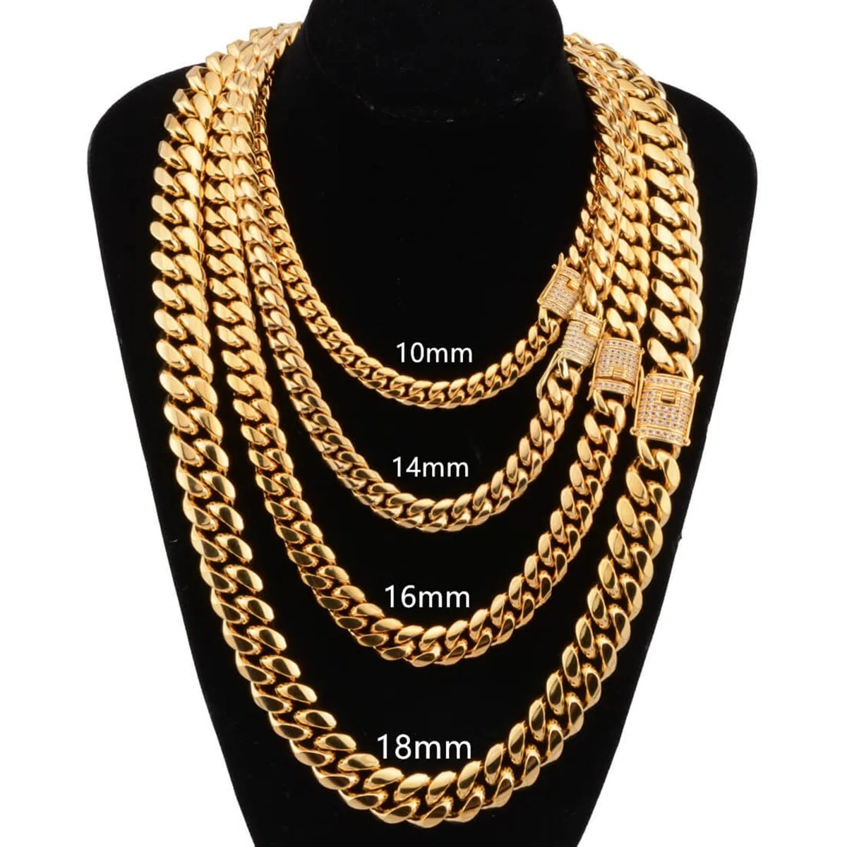 Epinki Collares para Hombre 46-76 CM, Cadena Cubana 8-18MM Oro Circonita Blanca Collar de Acero Inoxidable