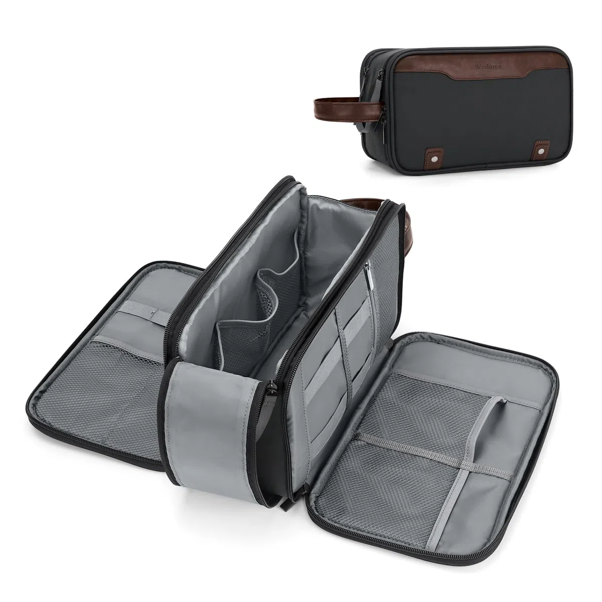 Wedama Neceser para hombre, bolsa de aseo grande para colgar, bolsa organizadora electrónica extra, bolsa de viaje impermeable para artículos de tocador, bolsa de viaje con asa de poliuretano para