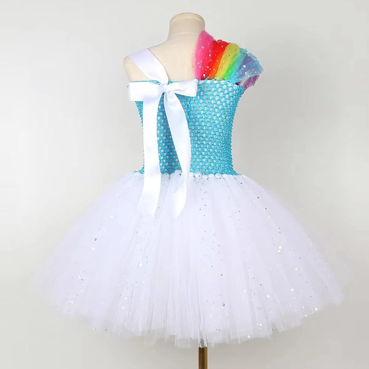Generisch Vestido de niña con tutú de arco iris, elegante, vestido de noche, disfraz de fiesta para cumpleaños, desfiles, sesiones de fotos, vacaciones, celebraciones, juegos de rol