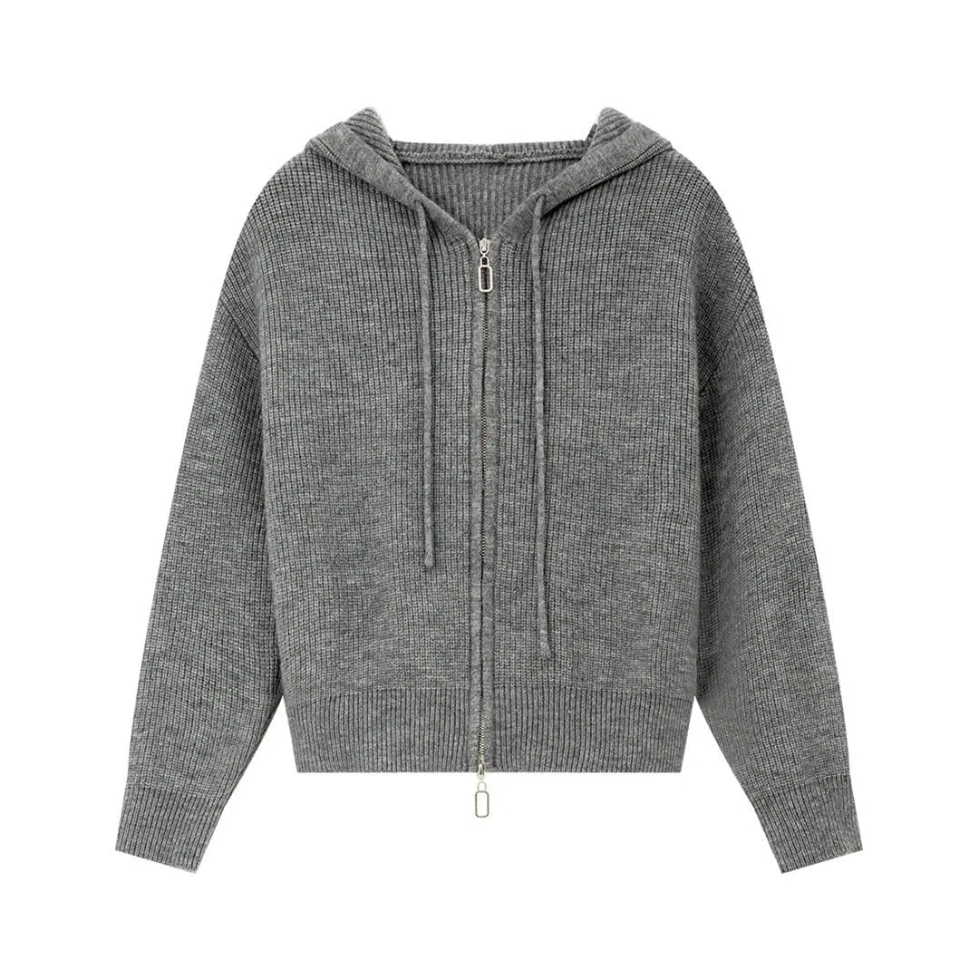 Cárdigan de punto simple con capucha para mujer, chaqueta con cremallera, abrigo sólido para viajeros perezosos