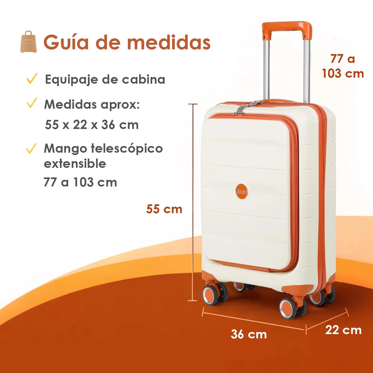 MERCURY TEXTIL- Maleta de Cabina 55x22x36cm de Polipropileno (PP), Equipaje de Mano Rígido con Cerradura TSA y Bolsillo Frontal, Maleta Funcional con 4 Ruedas Dobles 360º y Resistente. (Hueso)