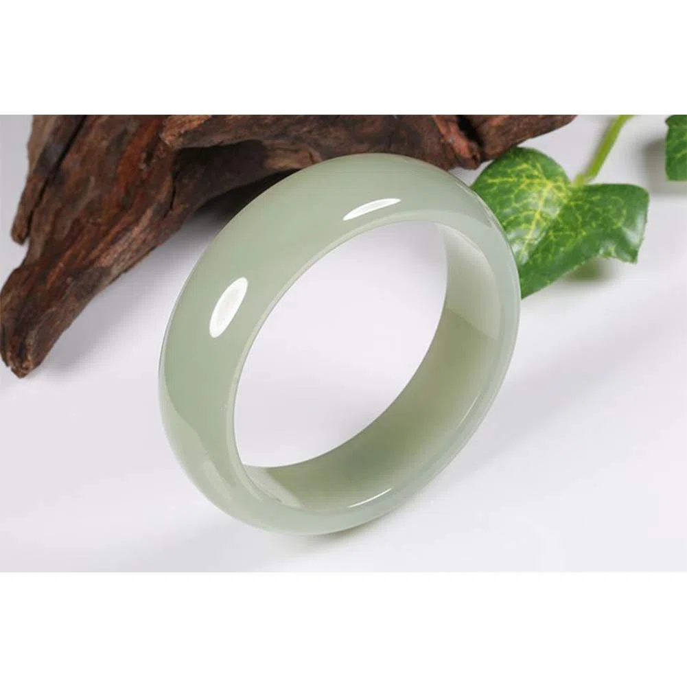 Bangle de Jade Blanco Natural Accesorios de Joyería de Pulsera de Jade Pulida Hecha a Mano Mujer, Brazalete de Jade de Grado Real A,54mm