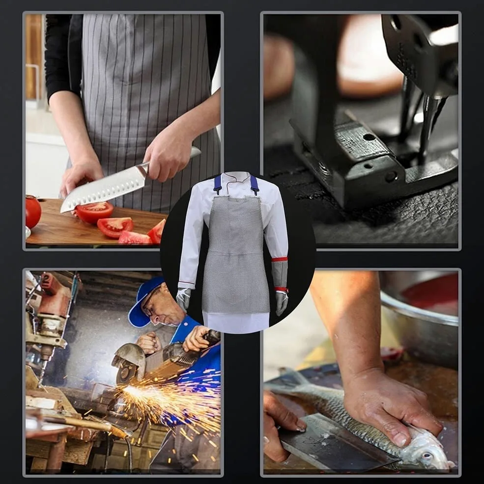 Delantal de malla resistente a los cortes, babero de trabajo de seguridad de acero inoxidable con correas ajustables para los hombros, diseño resistente a puñaladas para carniceros y uso culinario