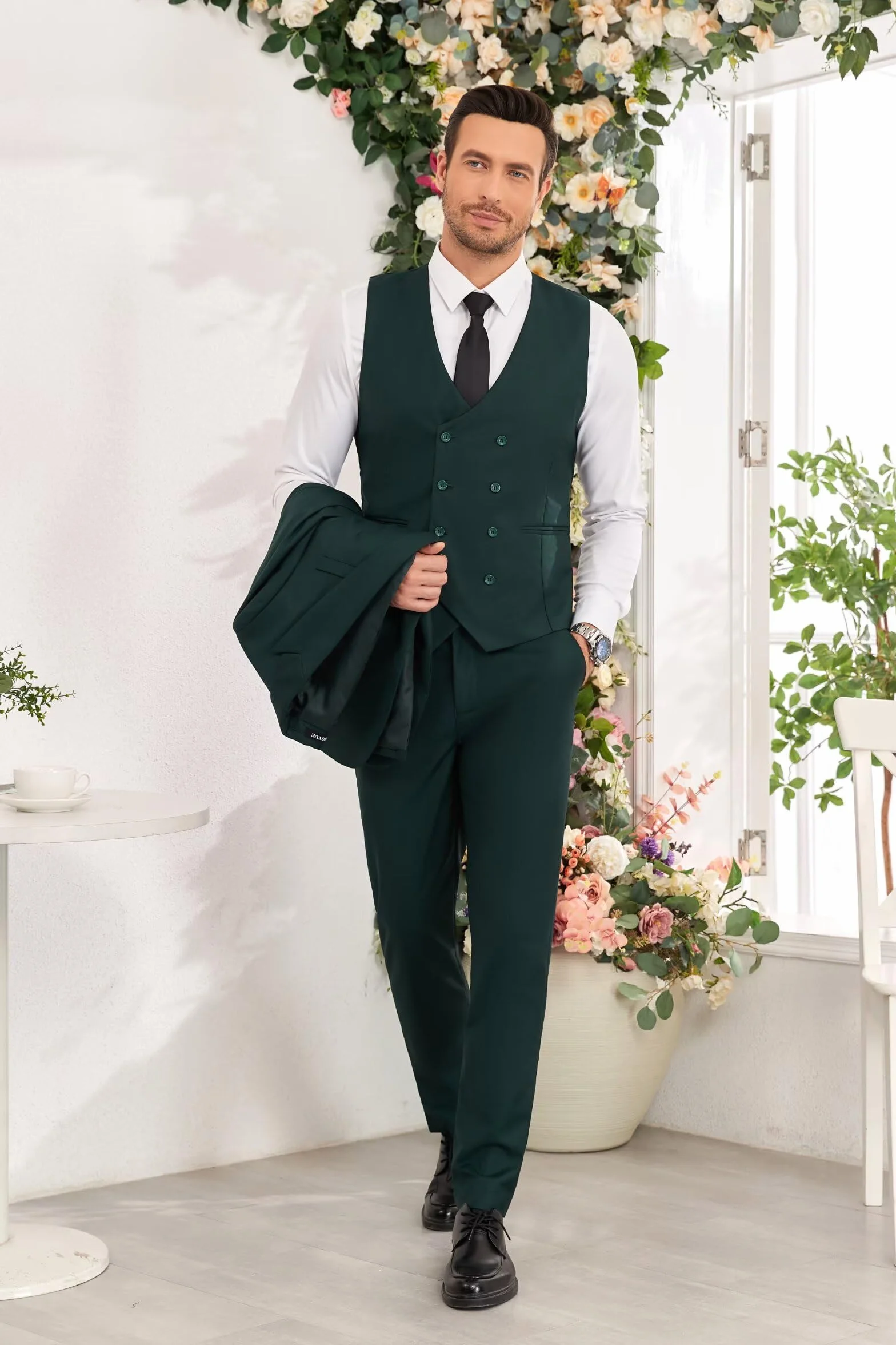 Wangyue Traje de 3 Piezas para Hombre, Corte Ajustado, Traje Formal de Doble Botonadura para Bodas, Bailes, cenas