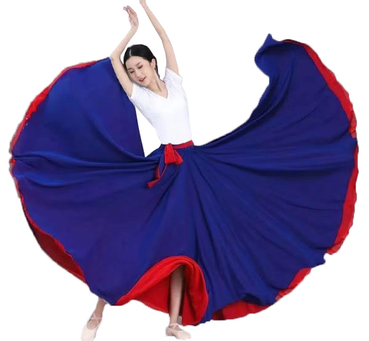 ORIDOOR Falda de baile con letras de hadas 720 para mujer, falda de baile de gasa degradada, falda de ballet moderna, A1 rojo azul real, Talla única